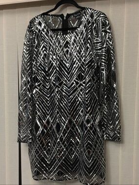 City Chic Braylin Sequin Dress Silver Geo Size 16  | Party Cocktail NYE